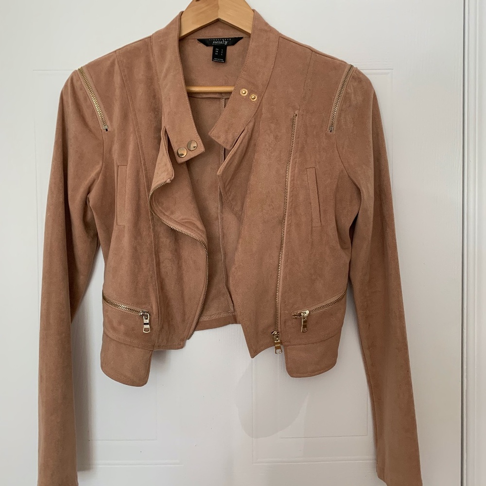 Suede cropped biker jacket
